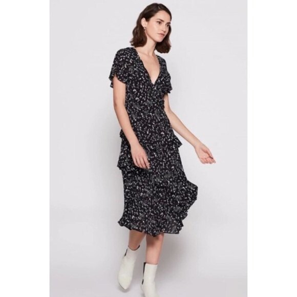 Joie Orita Ruffle Printed Dress in Caviar Black Floral, Size 6 - Picture 15 of 16